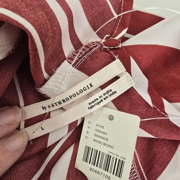 NWT By Anthropologie Satin Asymmetrical Slip Midi Dress Red/White Stripe L - Picture 14 of 15